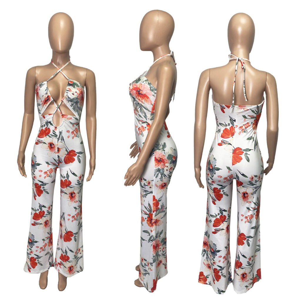 Women Clothing Spring Summer Beach Vacation Lace-up Sexy Hollow Out Cutout Jumpsuit - Image 4