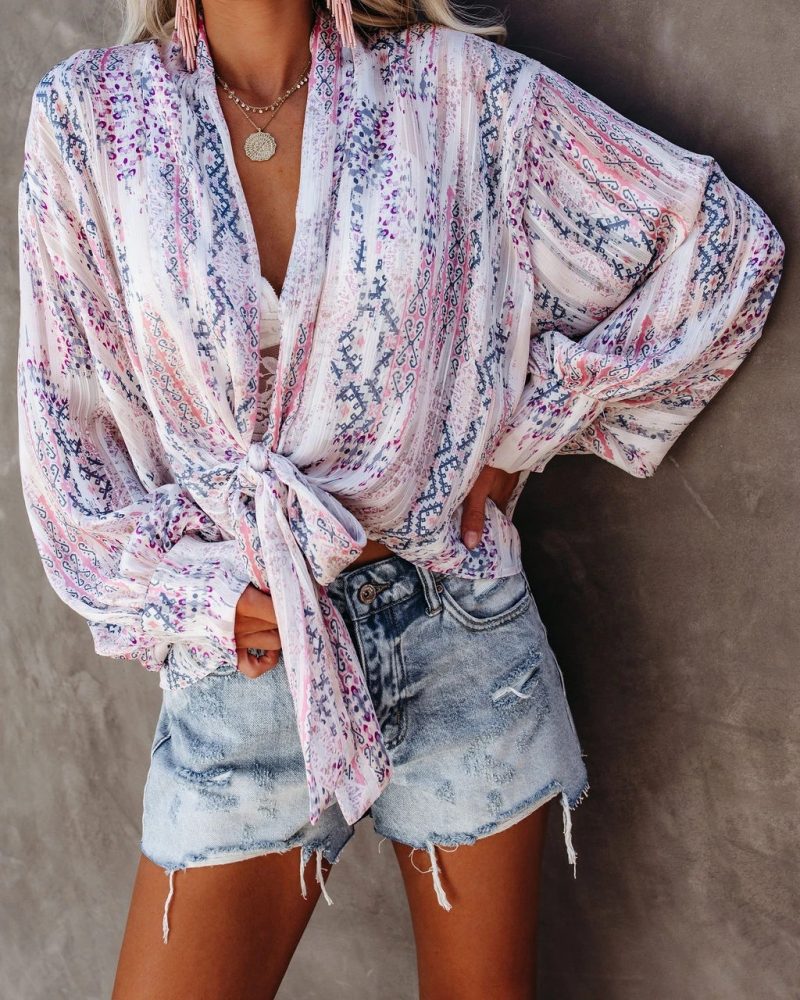 Spring Loose Printed Thin Short Sleeve Printed Cardigan Button Shirt - Image 2