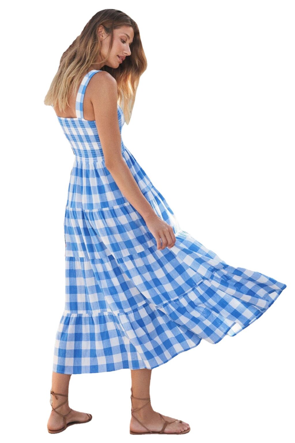 Spring Summer Bohemian Plaid Printed Women  Sleeveless Cami Dress - Image 4