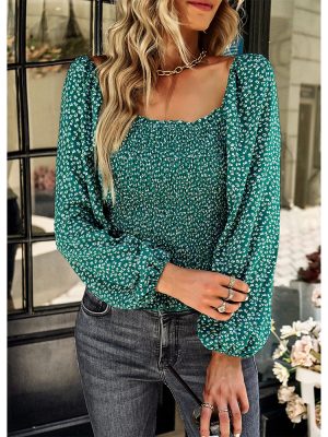 Waist Slimming French Square Collar Top Shirt Spring Autumn Four Seasons Women