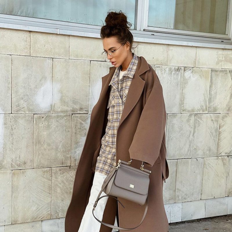 Spring Retro Khaki Plaid Shirt Women  Office Oversize Long Sleeve Inner Wear Shirt Top - Image 4