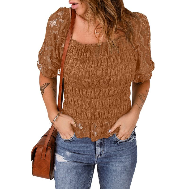 Summer Square Collar Chiffon Shirt Women Slim Fit Waist-Controlled Slimming Short Sleeve Top - Image 5