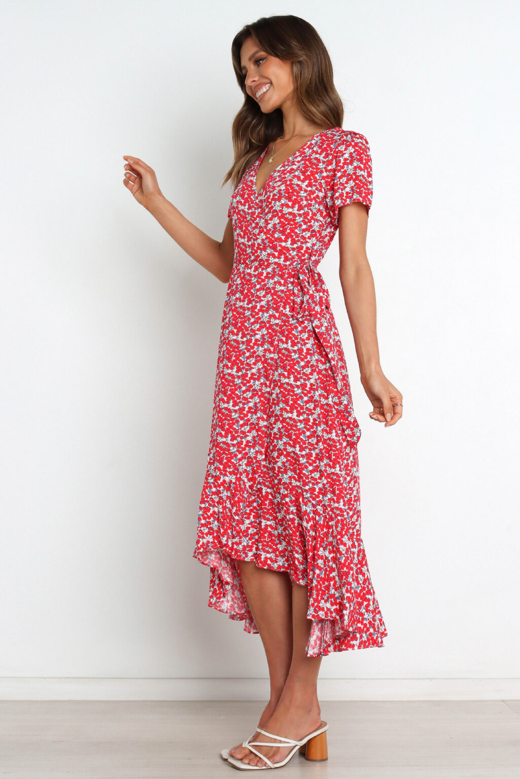 Printed Short Sleeve V-neck Lace-up Large Swing Dress for Women - Image 2