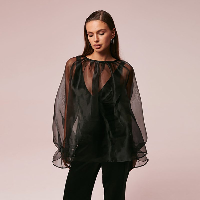 Spring French Sexy Hollow Out Cutout out See through Mesh Bottoming Shirt Bandage Dress Graceful Puff Sleeve Pullover Top Loose - Image 4