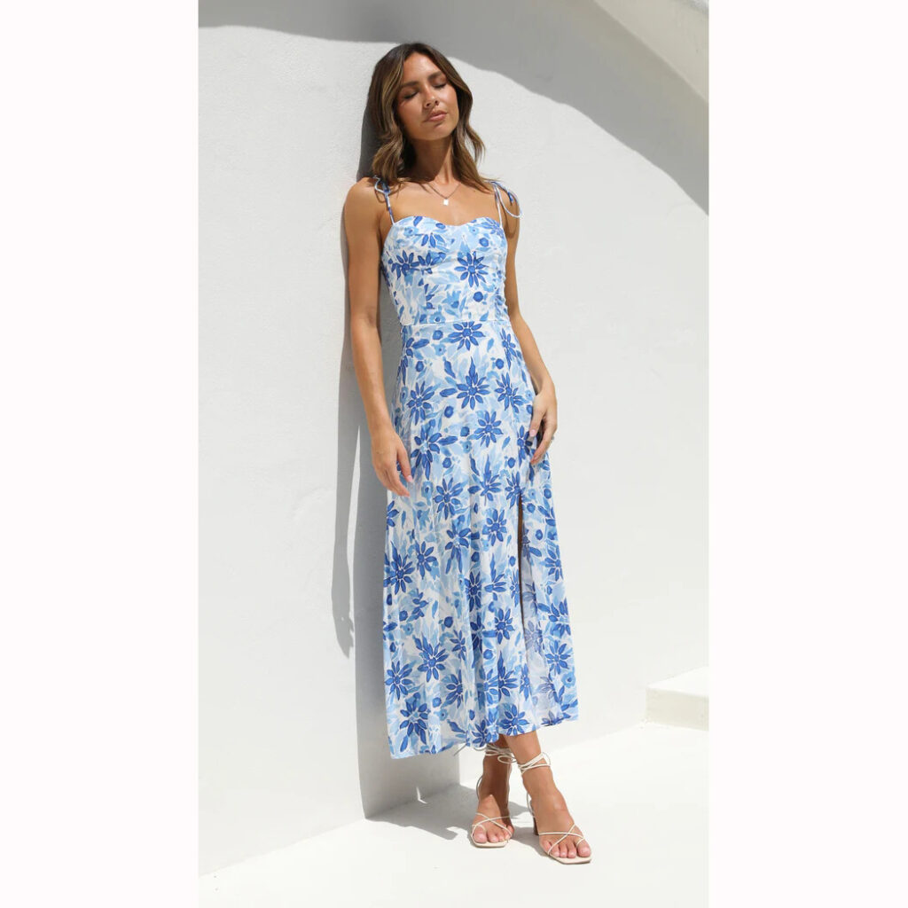 Fresh Sweet Summer Floral Print Lace up Dress - Image 2