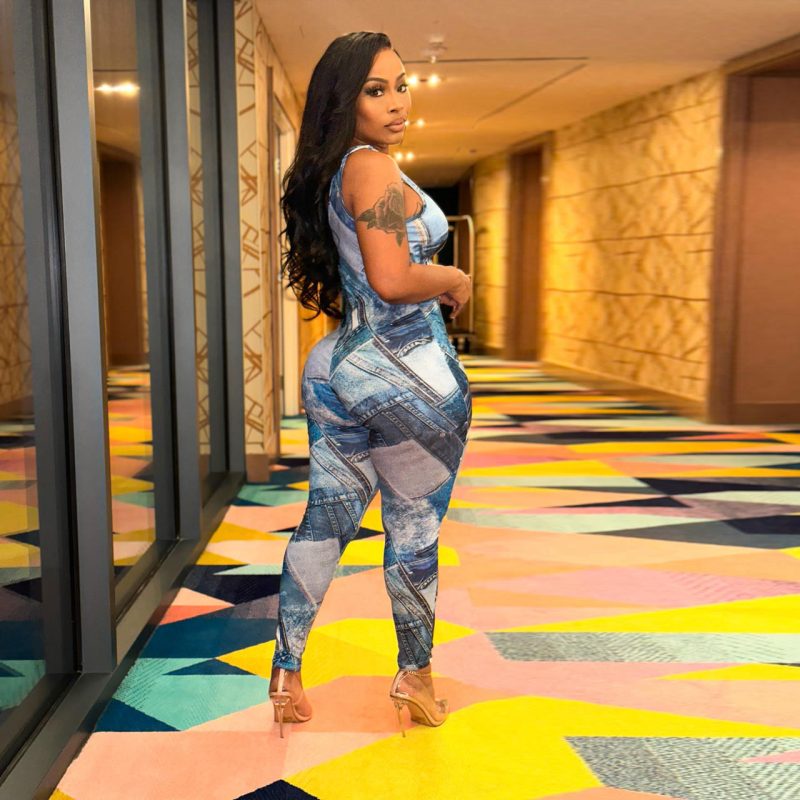 Women Clothing Summer Imitation Denim Printed Sexy Slim Fitting Suspenders Vest Jumpsuit - Image 2