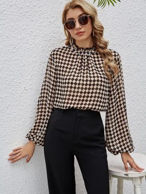 Sleeve Loose Chiffon Women T-shirt Square Plaid Spring Casual Small Shirt