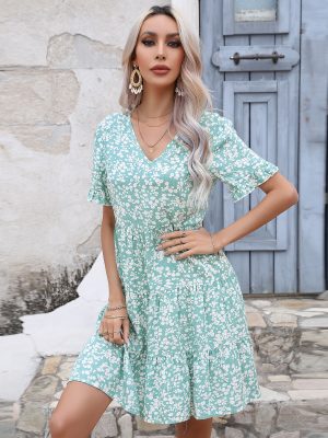 Summer Elegant Elegant V neck Print Holiday Dress