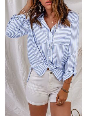 Striped Shirt Women European And American Foreign Trade Loose Collared Long Sleeve Business Attire