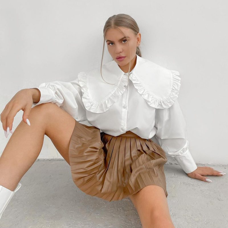 French Palace Doll Collar White Cotton Shirt Women Spring Fungus Long Sleeve Shirt - Image 3
