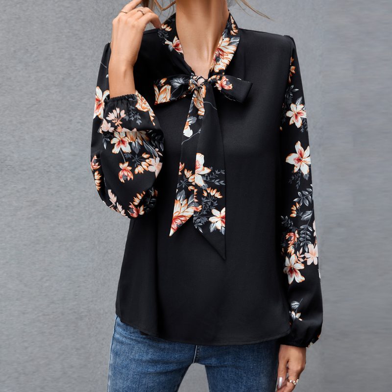 Autumn Winter Black Printed Patchwork Long Sleeves Women - Image 5