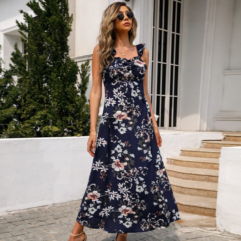 Summer Printed Sling Slit Dress Maxi Dress for Women Sundress