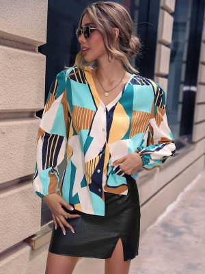 Refreshing Loose Summer V neck  Long Sleeved Cardigan Shirt Top for Women