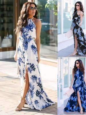 New  Bohemian Floral Printed Sleeveless Waist Dress Women Clothing