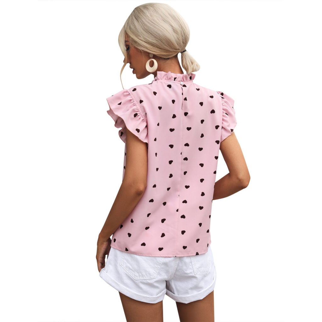 Women Clothing Casual Ruffled Short Sleeves round Neck Polka Dot Shirt Tide - Image 2