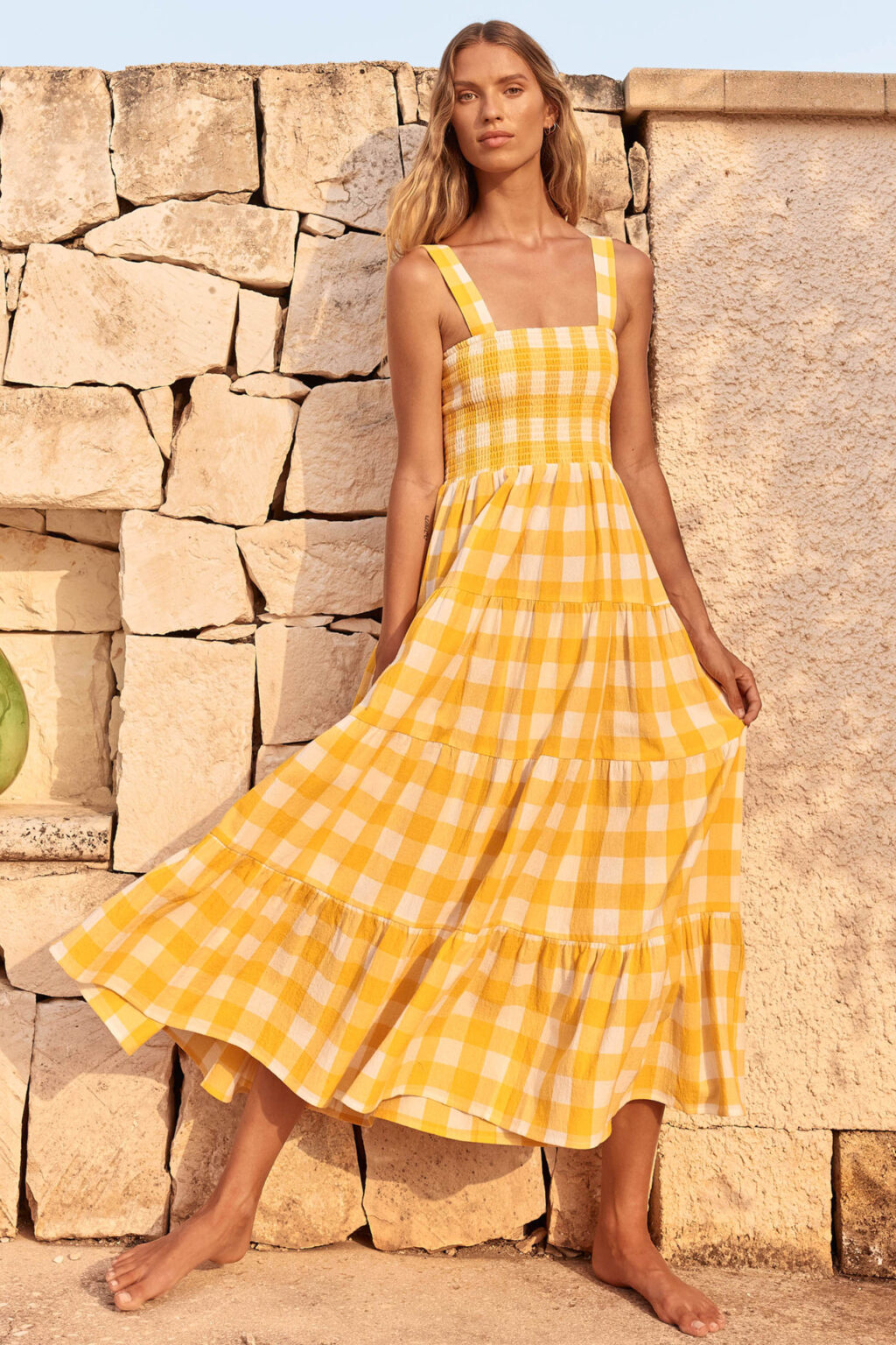Spring Summer Bohemian Plaid Printed Women  Sleeveless Cami Dress - Image 2