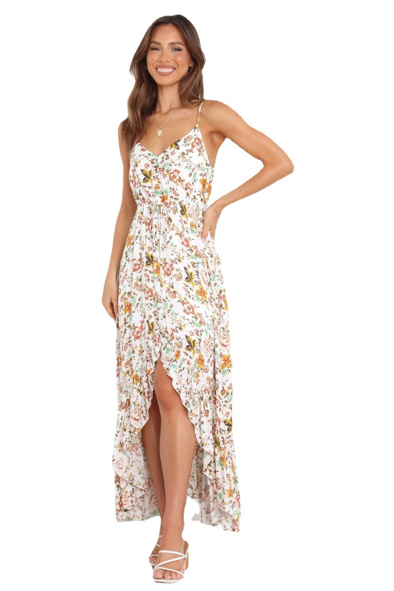 Summer New Backless Slip Dress Irregular Asymmetric Ruffled Large Swing Dress High Split - Image 4