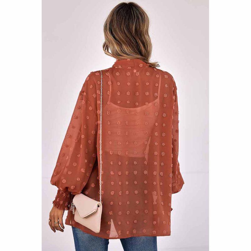 Autumn Tulle Sheer Long Sleeve Top Women Embroidered Thin - Image 3