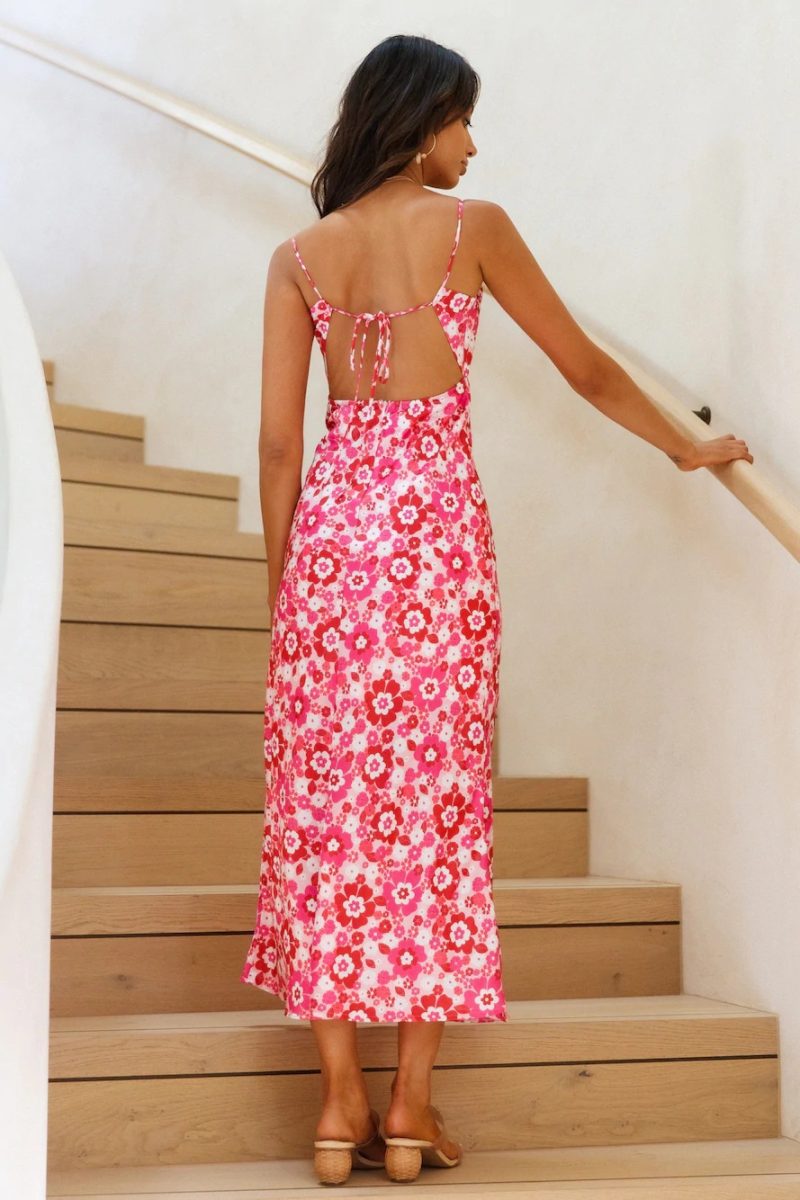 Summer Sexy Backless Spaghetti Straps V-neck Sleeveless Printed Slim Dress - Image 4