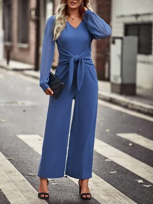 Women Popular Loose Summer Chiffon Casual Wide Leg Jumpsuit Women  Clothing