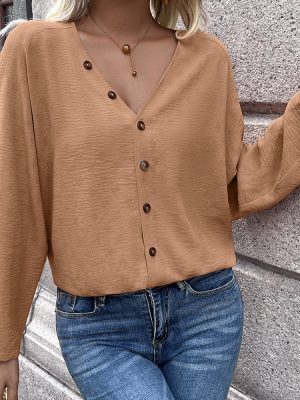 Women Clothing Casual Solid Color Single Breasted Cardigan Shirt Long Sleeved Shirt Women Top