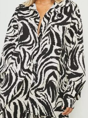 Fall Elegant Urban Printed Shirt Long Sleeve Loose Zebra Print Top for Women