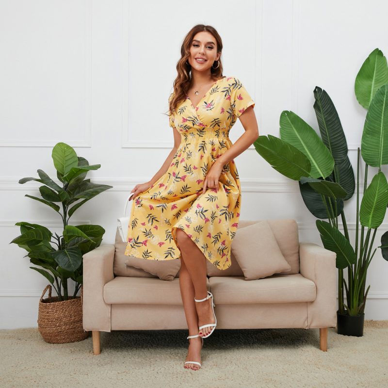 Spring Summer Chiffon Printed Dress Bohemian Beach Dress