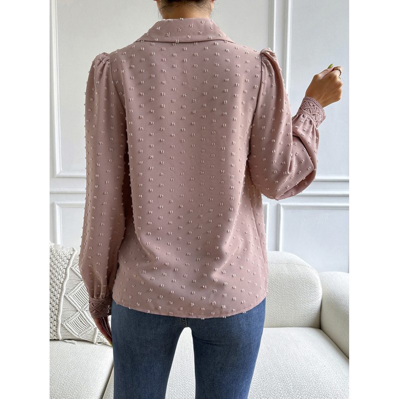 Spring Summer Office Fur Ball Stitching Lace Shirt Top Women - Image 4