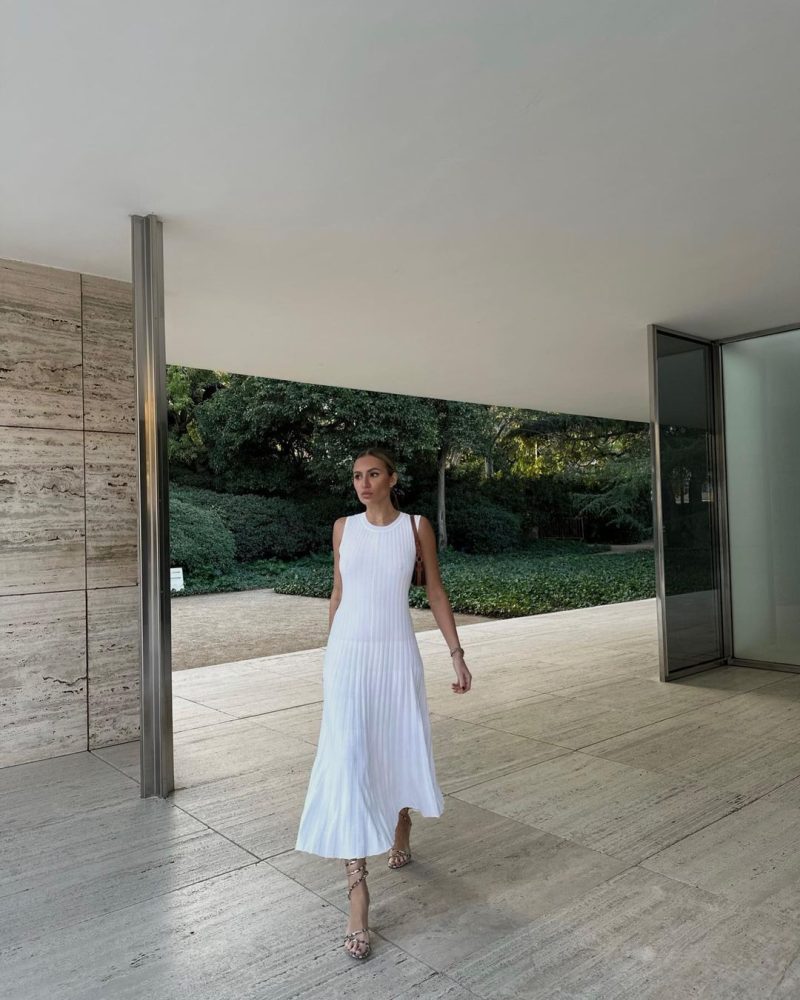 Spring Summer Knitted Dress Casual Waist Tight round Neck Big Pit Stripe Slimming Knitted Maxi Dress for Women - Image 3