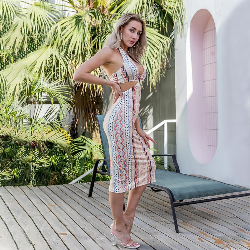 Summer Women Clothing  Sexy V-neck Floral Print Slit Suspender Midi Dress - Image 2