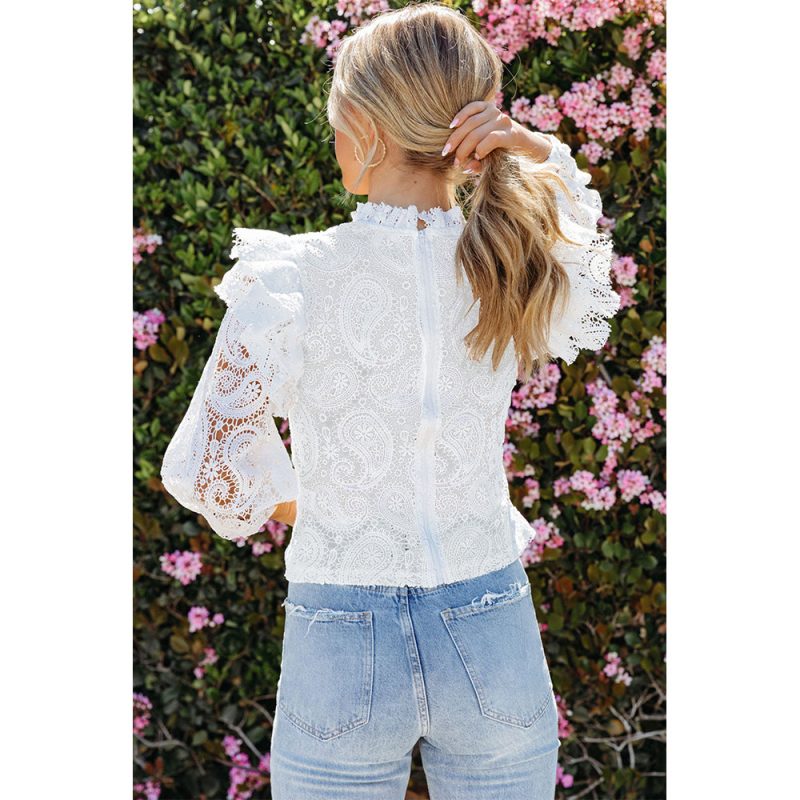 Autumn White Long-Sleeved Lace Shirt Wome Slim Fit Design Blouse - Image 3