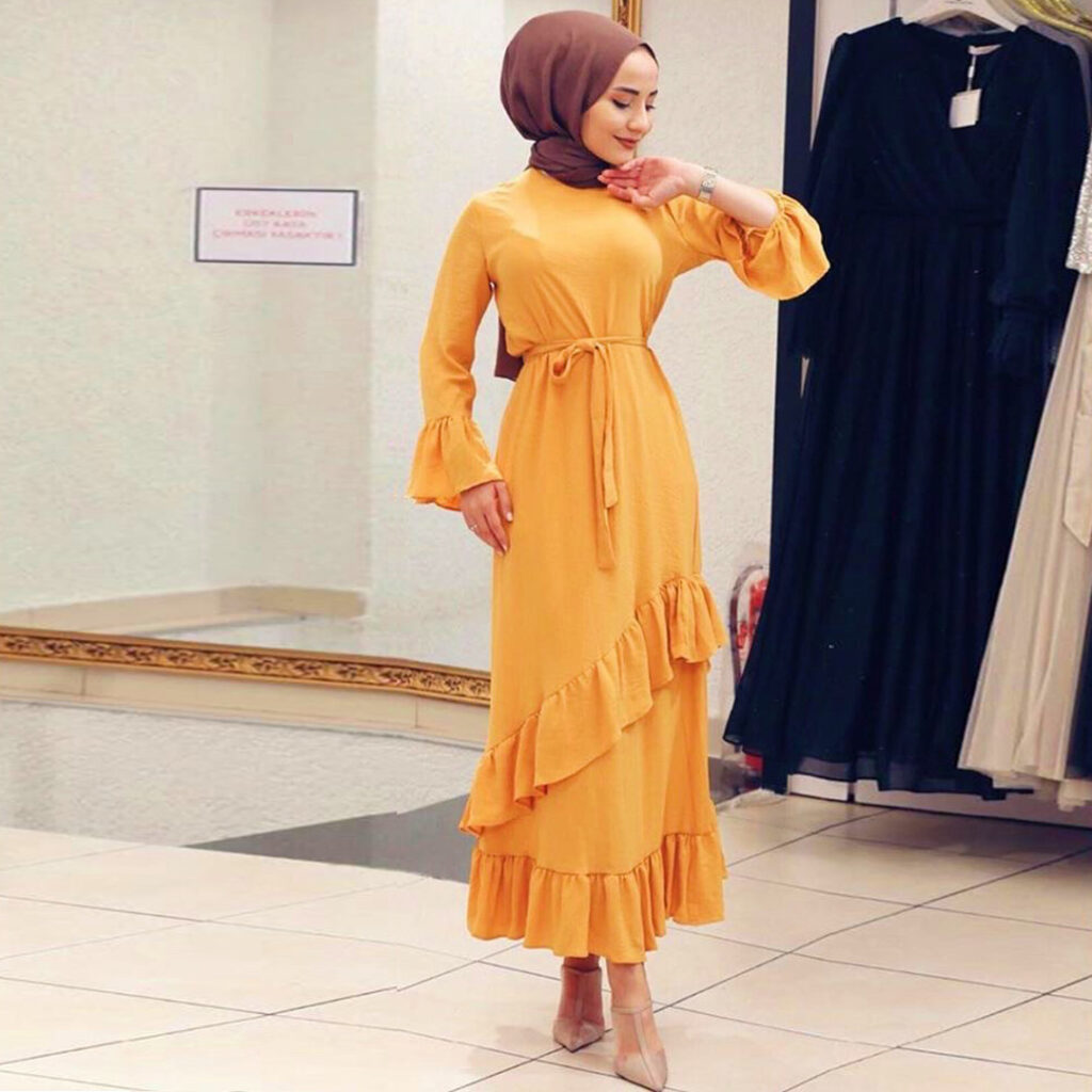 Women Muslim Ethnic Maxi Dress Ruffled Patchwork Flared Sleeves Dress - Image 2
