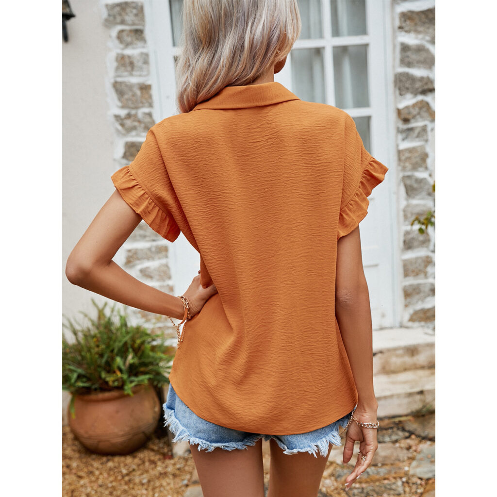 Eaby Shopee Shirt Solid Color Buttons Design Polo Collar Short Sleeve Shirt - Image 5
