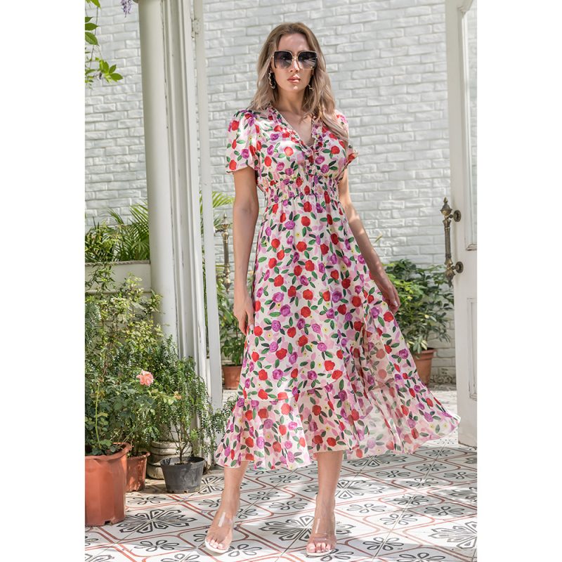 Printing Flowy Dress Summer Women Clothing Sexy Vacation Large Swing - Image 3