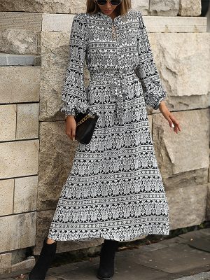 Women Clothing Exclusive Autumn Popular Bohemian Dress Lace up Dress