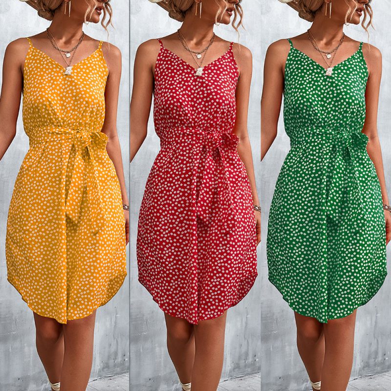 Spring Summer Sexy Backless Spaghetti Straps V-neck Split Dress for Women - Image 5