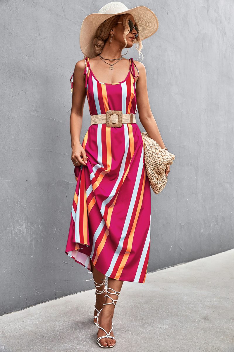 Spring Summer Sexy Backless Contrast Color Striped Spaghetti Straps Dress - Image 4