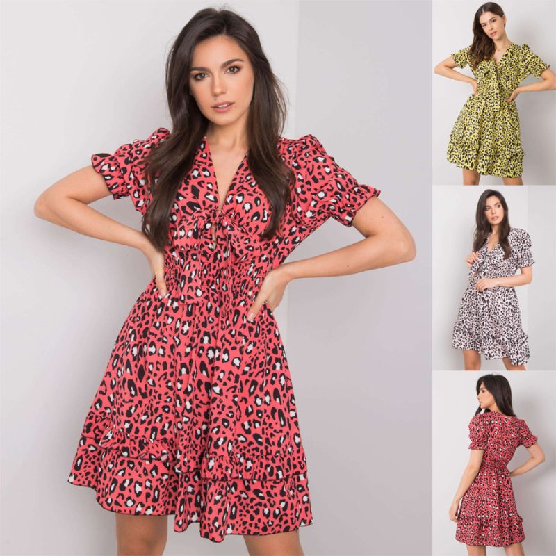 Spring Summer Women Clothes V-neck Short Sleeve Stringy Selvedge Dress - Image 4