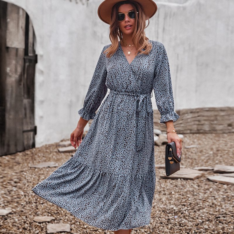 Self-Made Real Shot Casual Vacation Floral Long Sleeve Autumn Winter Dress Large Swing