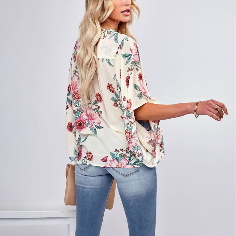 Summer Printed Cardigan Batwing Sleeve Casual Loose Shirt Women - Image 4