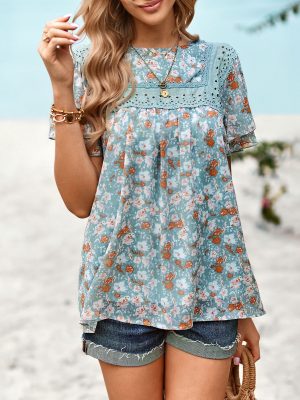 Real Shot Printed Shirt Women Summer Short Sleeve Round Neck Top