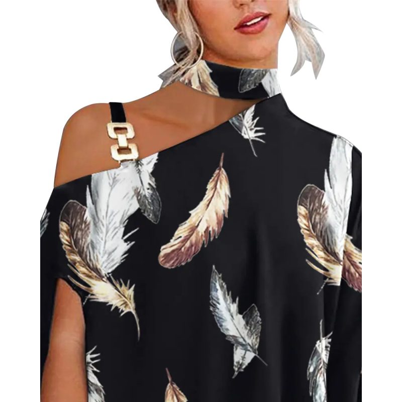 Summer Wish Women Clothing Printed Sexy Diagonal Collar Loose Top - Image 4