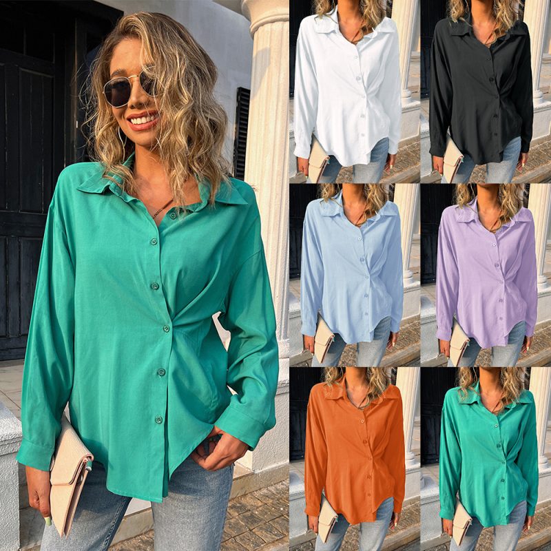 Women Clothing Shirt Summer Breasted Loose Long Sleeve plus Size Top for Women - Image 5
