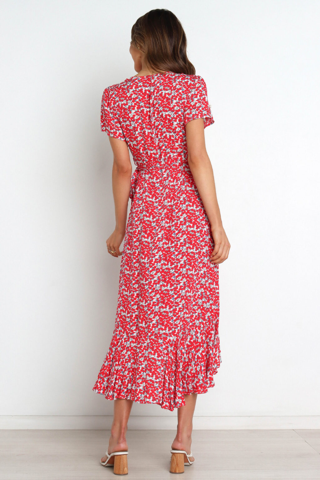 Printed Short Sleeve V-neck Lace-up Large Swing Dress for Women - Image 4