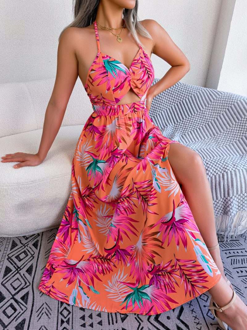 Spring Summer Vacation Sleeveless Cutout Sling Maxi Dress Beach Dress Women Clothing - Image 2