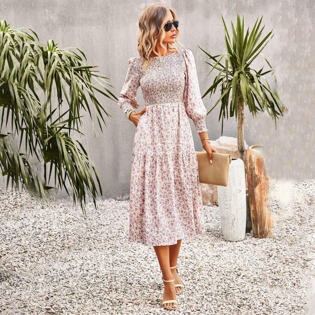 Waist Controlled Printed Dress Spring Summer Casual Vacation Women - Image 2