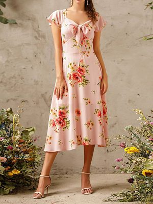 Women Clothing Thin Short Sleeve Dress Ten Or Three Lines Clothing Floral Fairy Dress