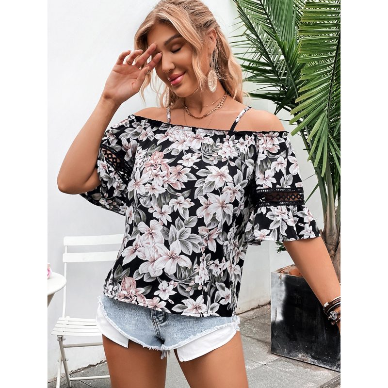 Women Clothing Casual Office off-Neck Printed Shirt - Image 3