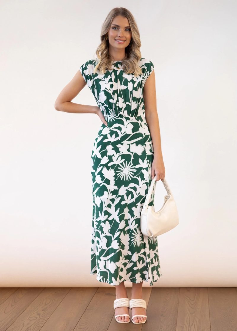 Round Neck Short Sleeve Printed Fold Split Dress Women  Clothing - Image 5