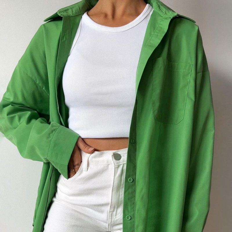 Elegant Women Clothing Spring Autumn Collared Long Sleeve Pocket Loose Long Shirt Fashionable Shirt Women - Image 4